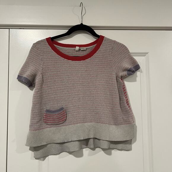 Moth Women's Cotton Cashmere Short Sleeve Grey Sweater Size XSP - Picture 1 of 7